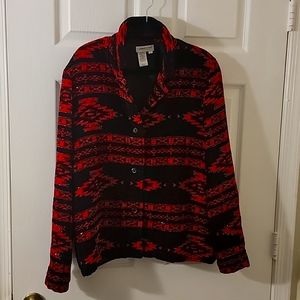 Coldwater Creek Southwestern Design Black/Red Beaded Soft Jacket Size L